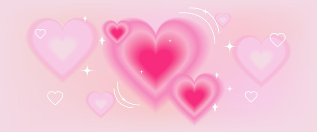 Gradient background y2k with 3d hearts 90s 2000s