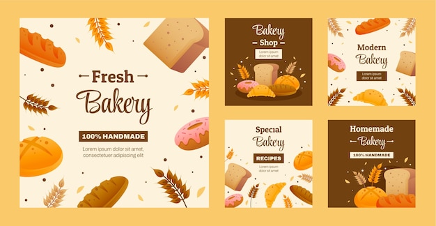 Vector gradient bakery instagram posts template