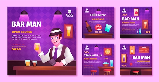 Vector gradient barman instagram posts collection