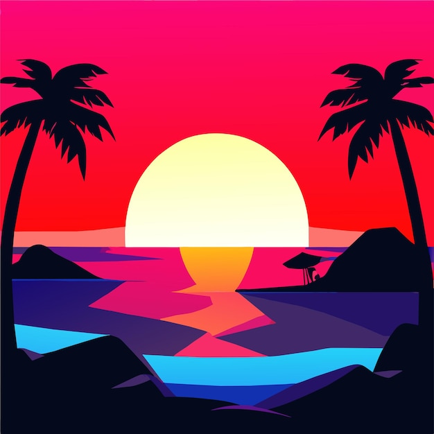 Vector gradient beach sunset landscape