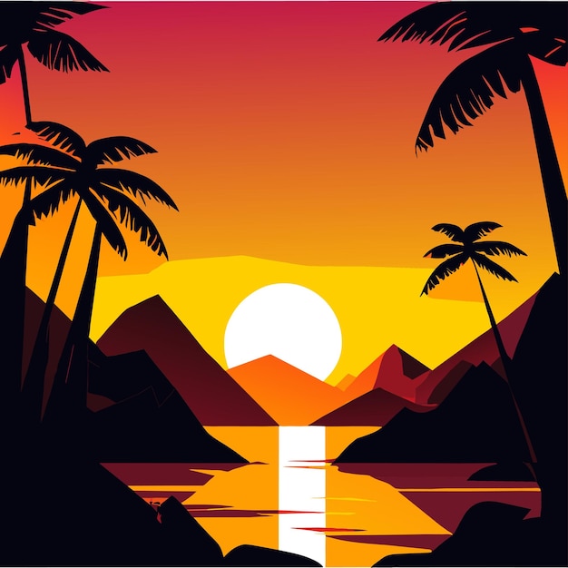 Vector gradient beach sunset landscape