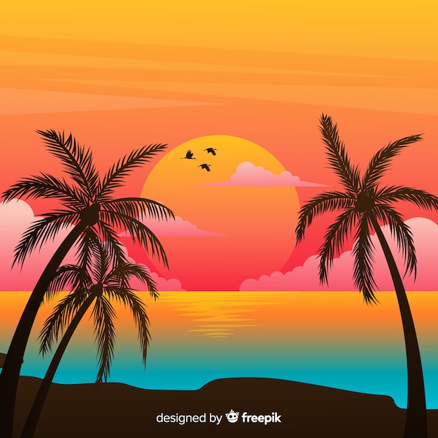 Vector gradient beach sunset landscape