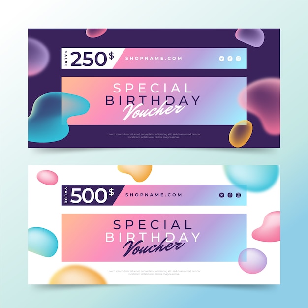 Vector gradient birthday gift voucher template