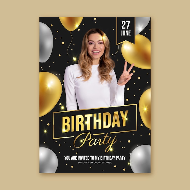 Gradient birthday party flyer template