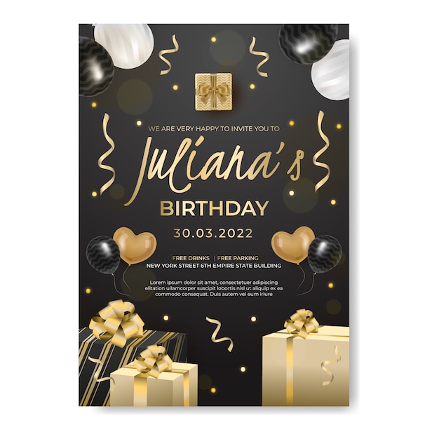 Vector gradient birthday party flyer