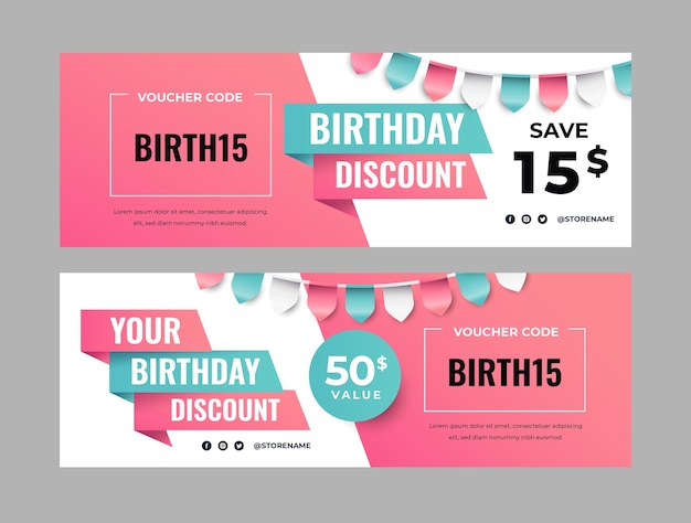 Modello di coupon di vendita di compleanno sfumato