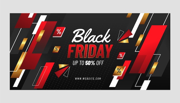 Vettore modello di banner di vendita orizzontale gradiente black friday