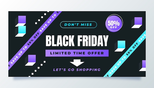 Vettore modello di banner di vendita orizzontale gradiente black friday