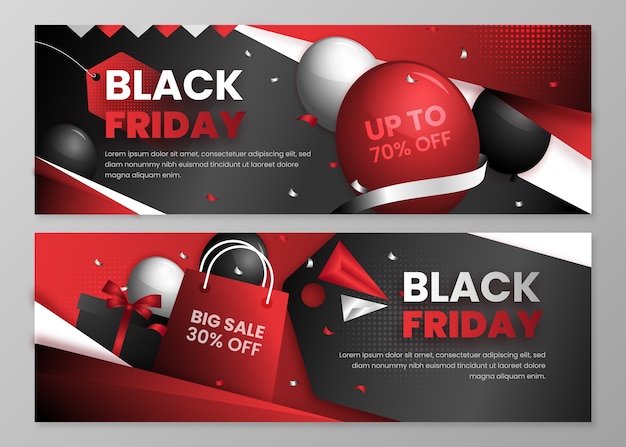 Gradient black friday horizontal sale banners set