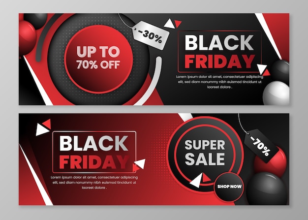 Vettore set di banner di vendita orizzontale gradiente black friday