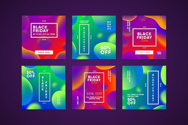 Vector gradient black friday instagram posts set