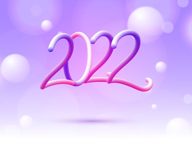 Vector gradient blend 2022 number with balls decorated on glossy purple and white background.