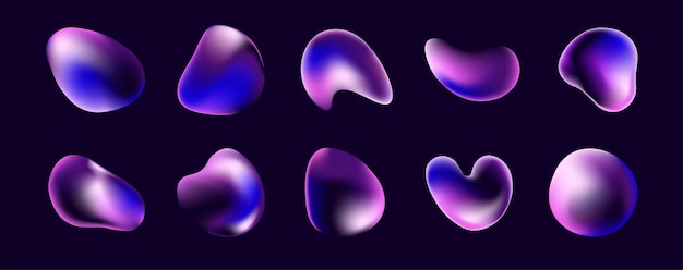 Vector gradient blob set abstract vector liquid form isolated on plain background blending design