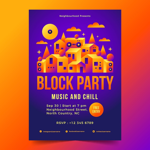 Gradient block party poster template