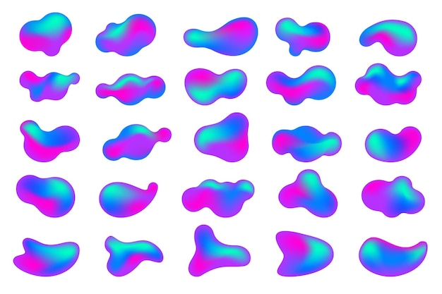 Gradient blop shapes set Abstract organic random forms Liquid fluid backgrounds Amoeba bubbles