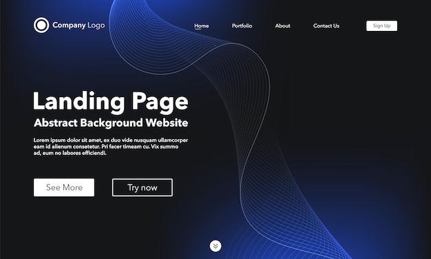 Gradient blue abstract wave background landing page template for websites or apps modern design