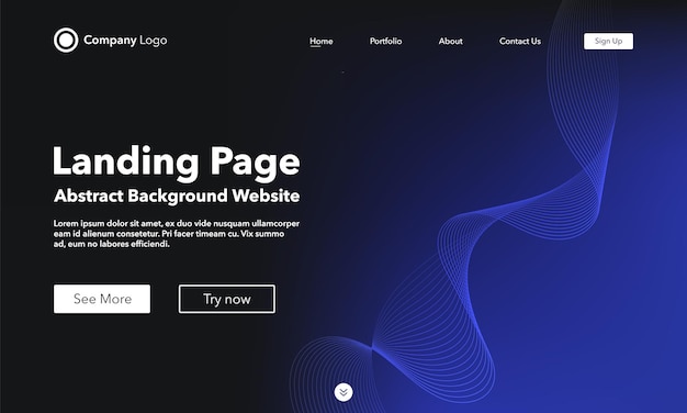 Vector gradient blue abstract wave background landing page template for websites or apps modern design
