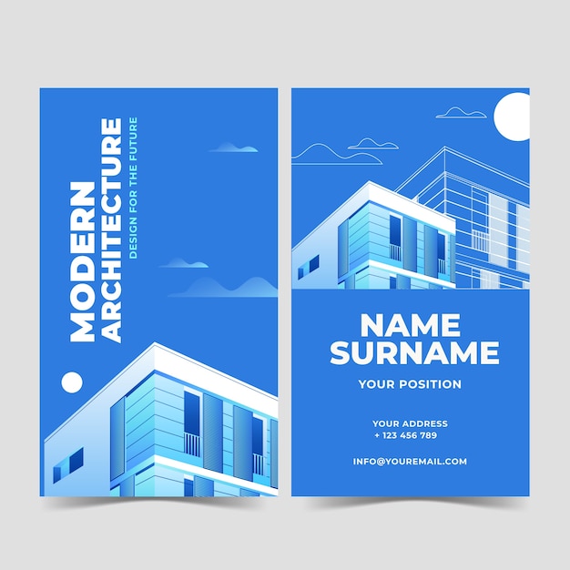 Vector gradient blue architect vertical business card template