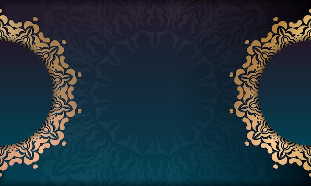 Vector gradient blue background with vintage gold pattern and place under your text