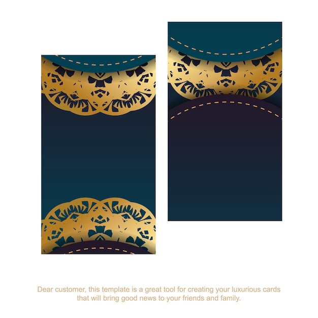 Gradient blue business card with abstract gold pattern for your personality.