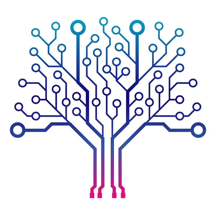 Vector gradient blue circuit board tree a digital network representation