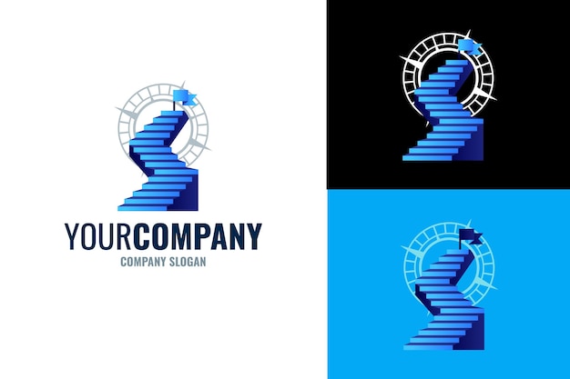 Дизайн корпоративного логотипа gradient blue compass ladder