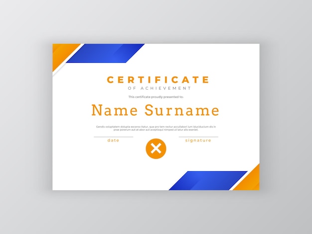 Gradient blue and golden luxury certificate