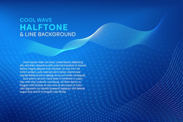 Gradient blue wave lines halftone premium background