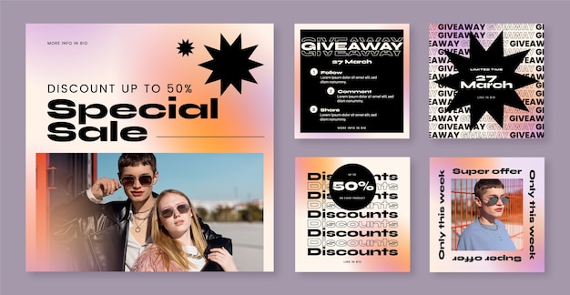 Vector gradient bold graphics instagram posts collection