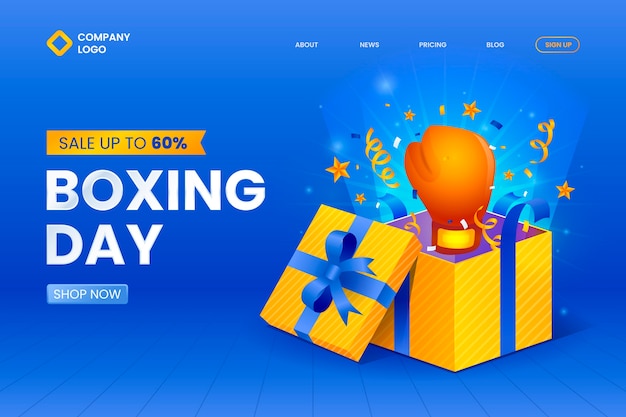 Vector gradient boxing day sale and shopping landing page template