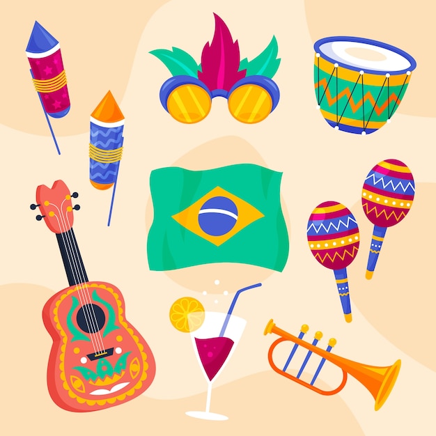 Vector gradient brazilian carnival celebration elements collection