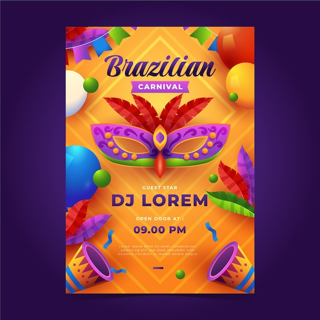 Vector gradient brazilian carnival vertical poster template