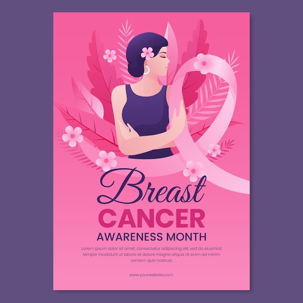 gradient breast cancer awareness month vertical poster template