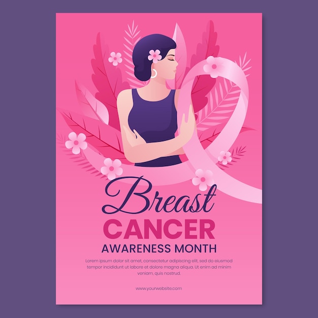 Vector gradient breast cancer awareness month vertical poster template