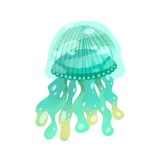 Градиентная яркая медуза на белом фоне. морская прозрачная медуза с размытой формой. плоская векторная мультяшная текстурированная иллюстрация плавающей голубой медузы.