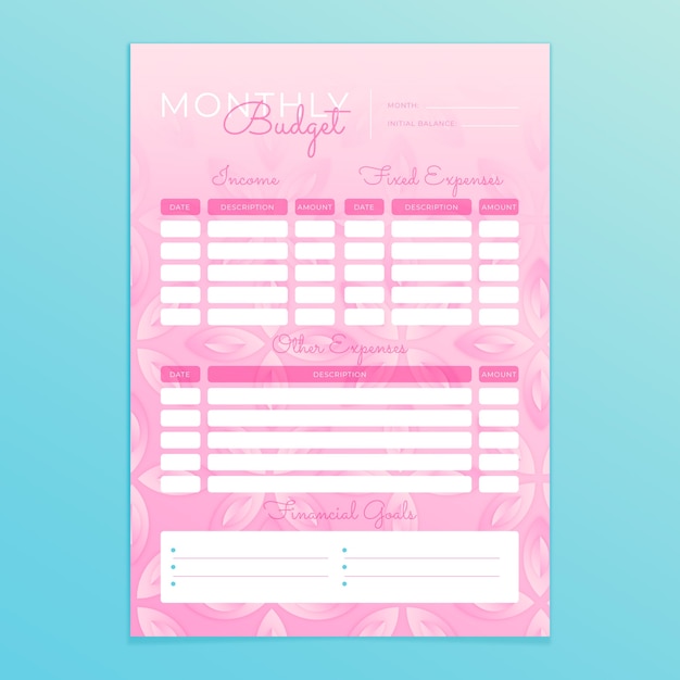 gradient budget planner template