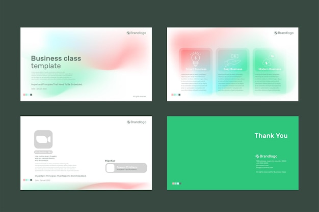 Gradient business class presentation template vector with editable text collection