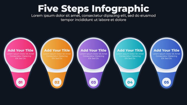 Vector gradient business infographic steps or options with dark theme