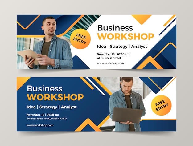 Gradient business workshop horizontal banners set