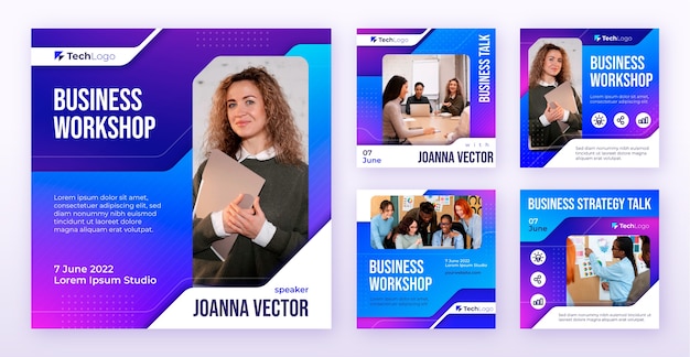 Gradient business workshop instagram posts template