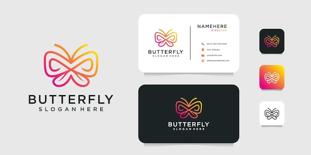 Gradient butterfly animal logo design with business card template.