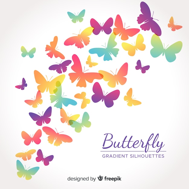 Gradient butterfly silhouettes flying