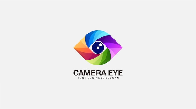 Logo del modello di disegno vettoriale dell'occhio della fotocamera sfumata