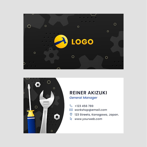 Gradient car repair shop services horizontal business card template