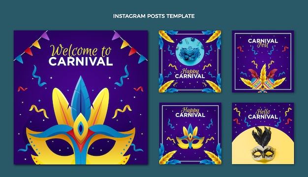 Collezione di post instagram di carnevale sfumato