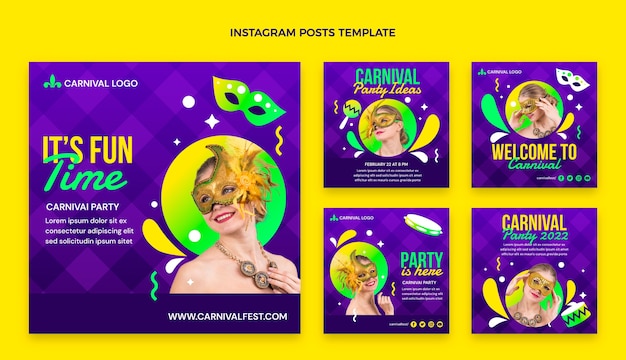 Vettore collezione di post instagram di carnevale sfumato