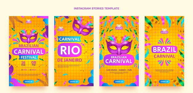 Vettore raccolta di storie di instagram di carnevale sfumato