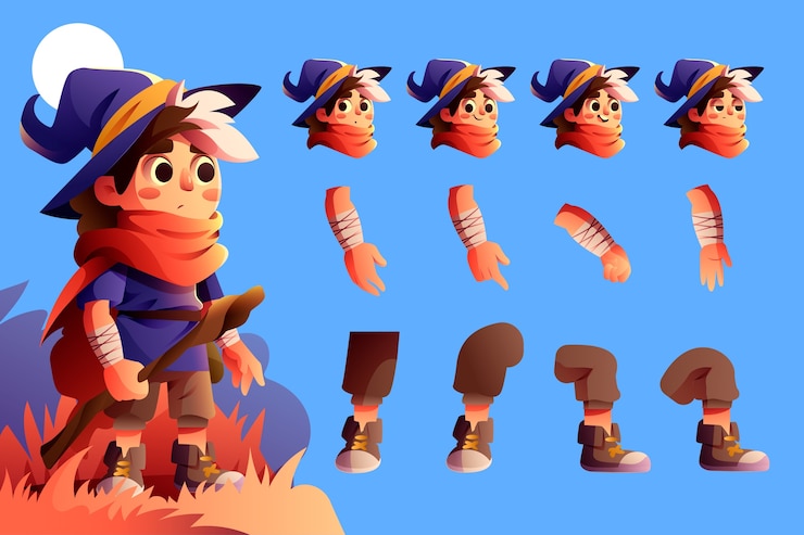 Vector gradient character rig illustration