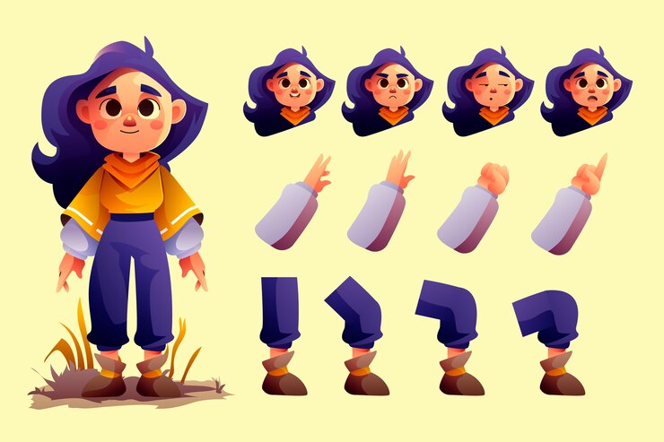 Vector gradient character rig illustration