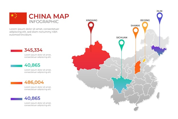 Vettore gradiente cina mappa infografica